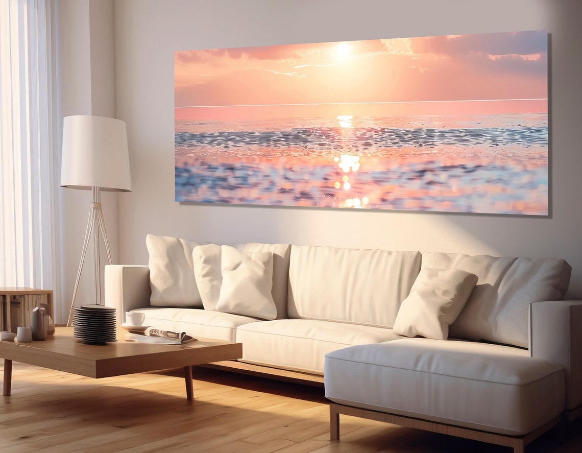 Peach Pink Sunset Ocean Glittering Waves Minimal Calm Sea Poster - Image 2
