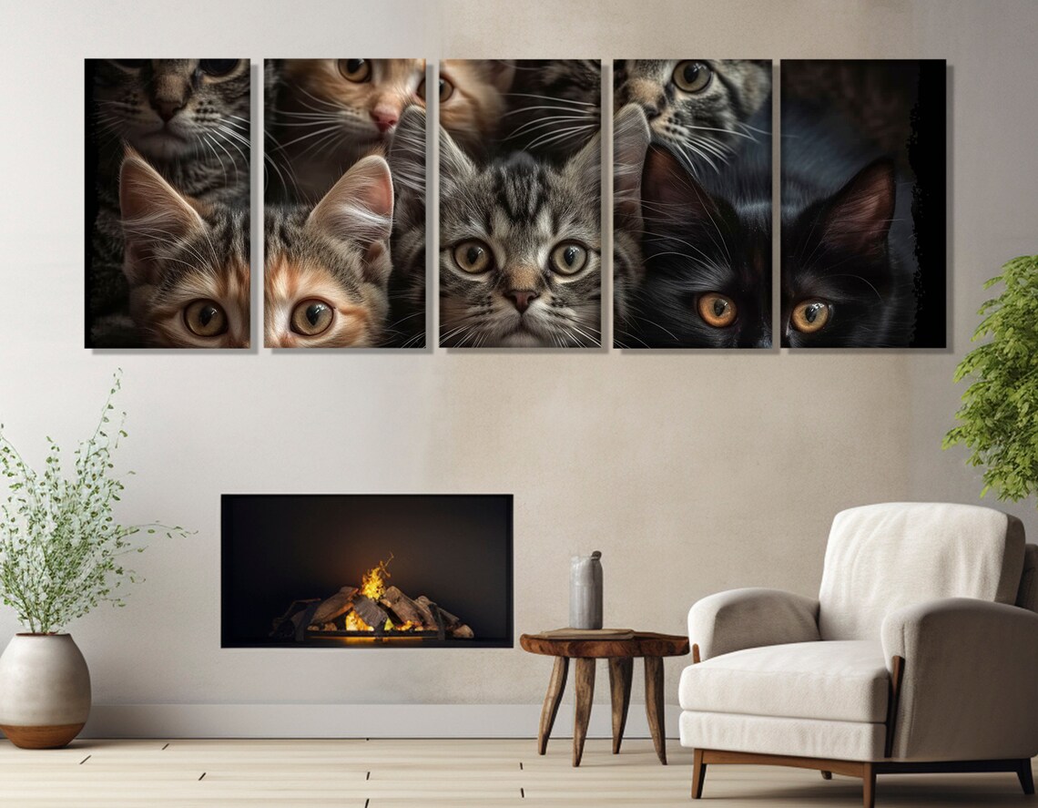 Cute Kittens Close Up Curious Faces Funny Cats Portrait Wall Art Poster - Image 3