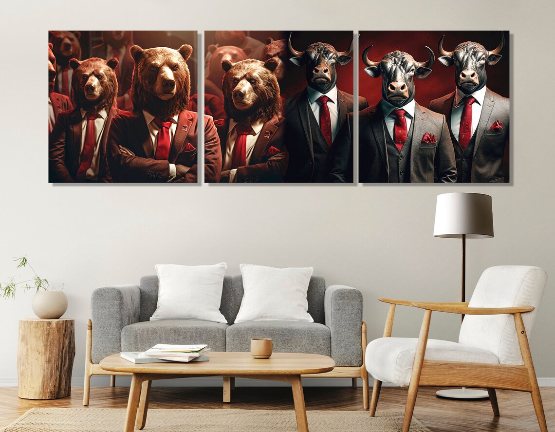 Bulls And Bears In Business Suits Wall Street Office Panoramic Wall Art Poster - Image 3