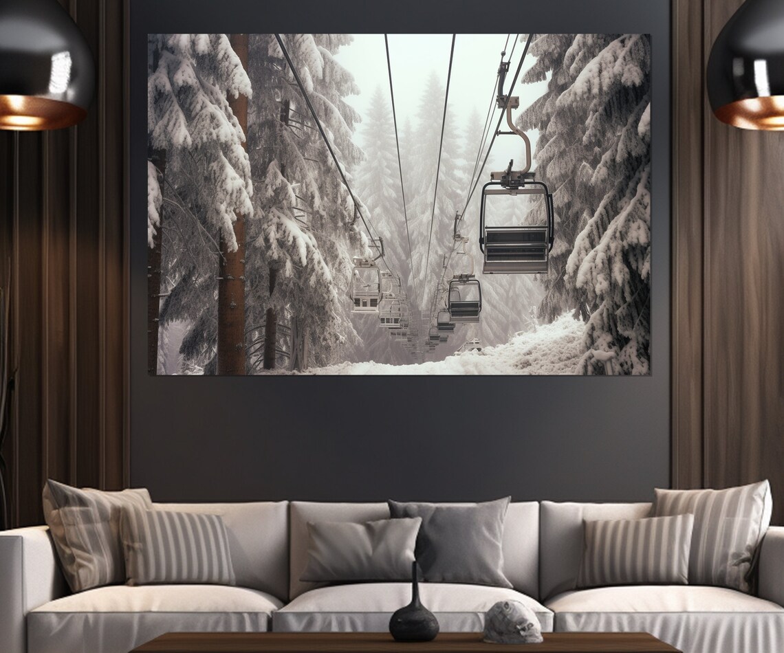Ski Lift Winter Landscape Art Print, Skier Gift