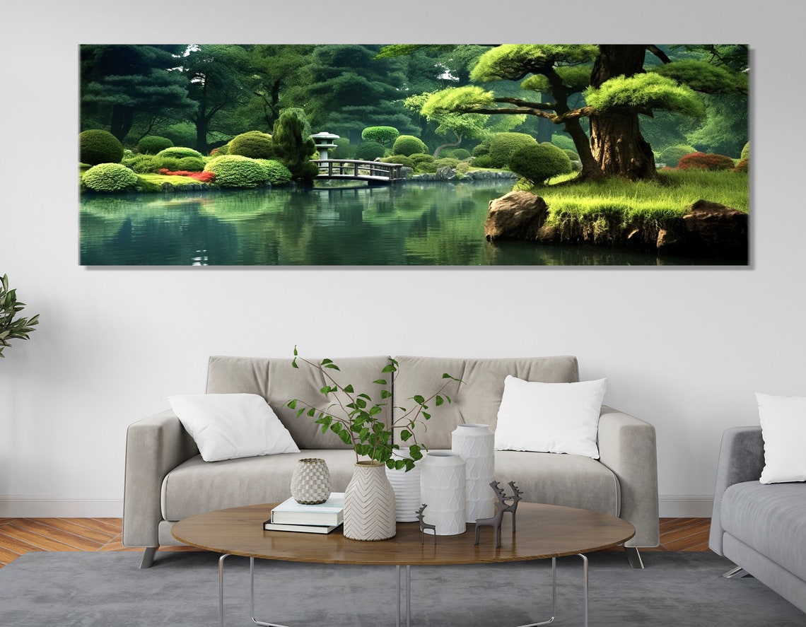 Scenic Japanese Garden Pond Arched Bridge Stone Lantern Travel Poster - Image 3