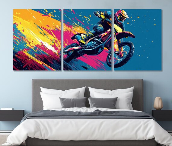 Abstract Motocross Print Dirt Bike Wall Art Biker Gift Pop Art Motocross Wall Art Motocross Painting Framed And Ready To Hang