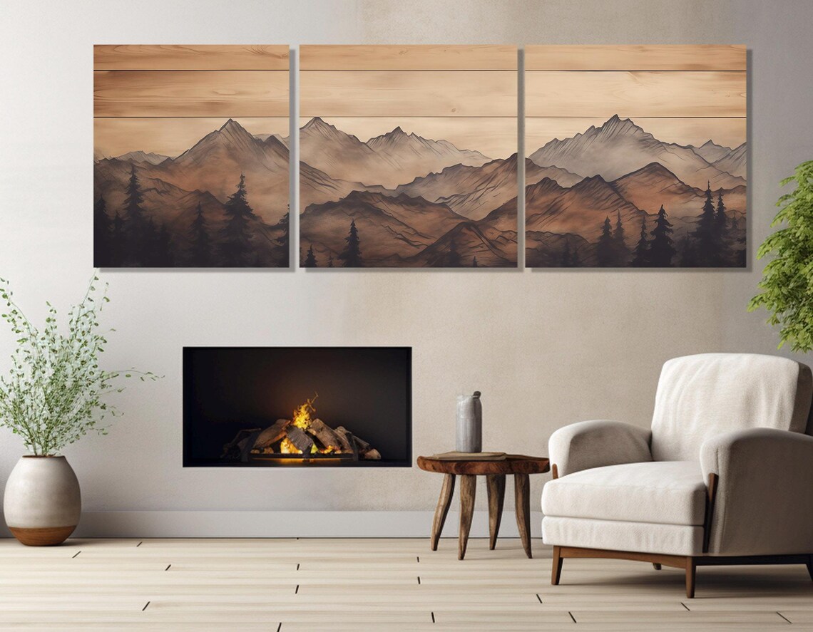 Abstract Soft Tones Mountains Art Print, Rustic Style - Image 4