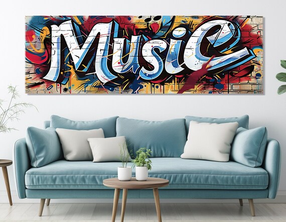 Graffiti Music Lettering Panoramic Street Art Brick Wall Painting Wall Art