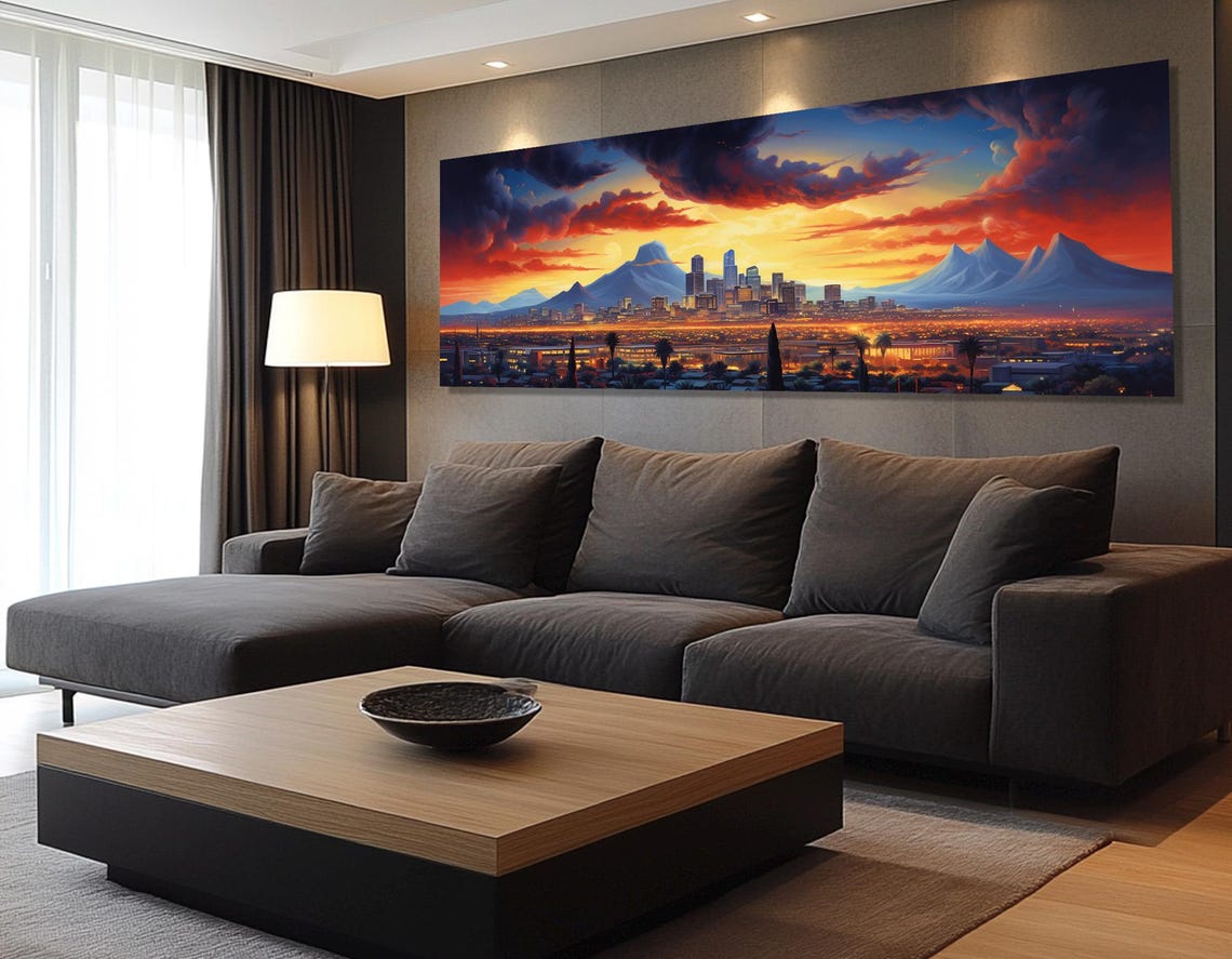 Scenic Phoenix Sunset Desert Mountains Fiery Orange Sky Skyline Poster - Image 2