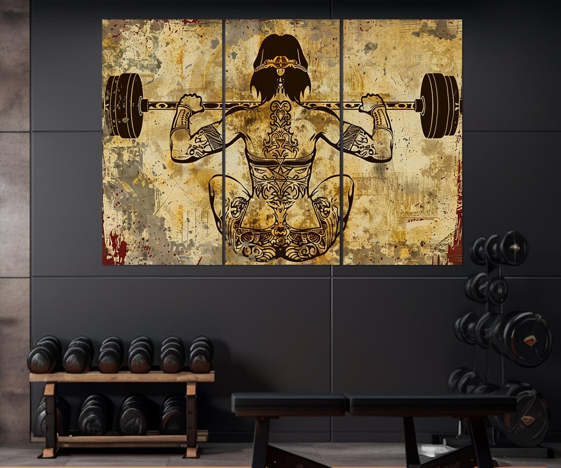 Woman Barbell Squat Tribal Tattoo Vintage Grunge Gym Wall Poster - Image 3