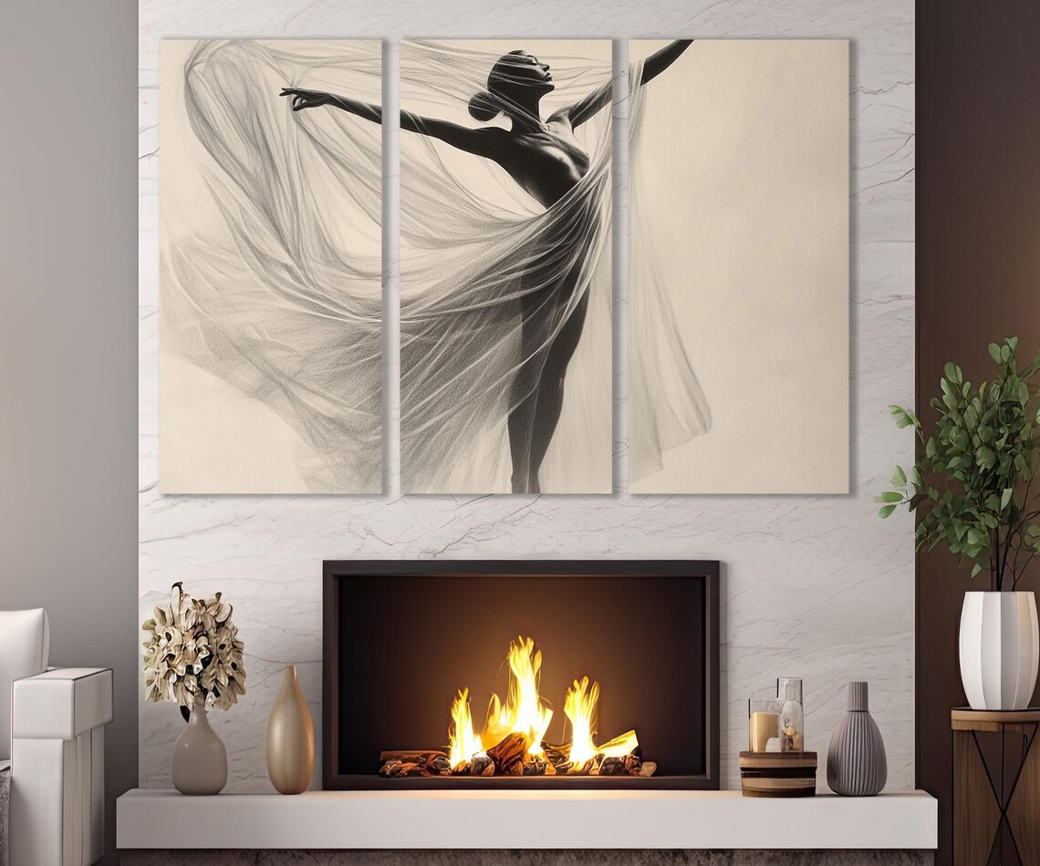 Ballerina Dancer Flowing Sheer Fabric Sketch Graceful Motion Wall Poster - Image 2