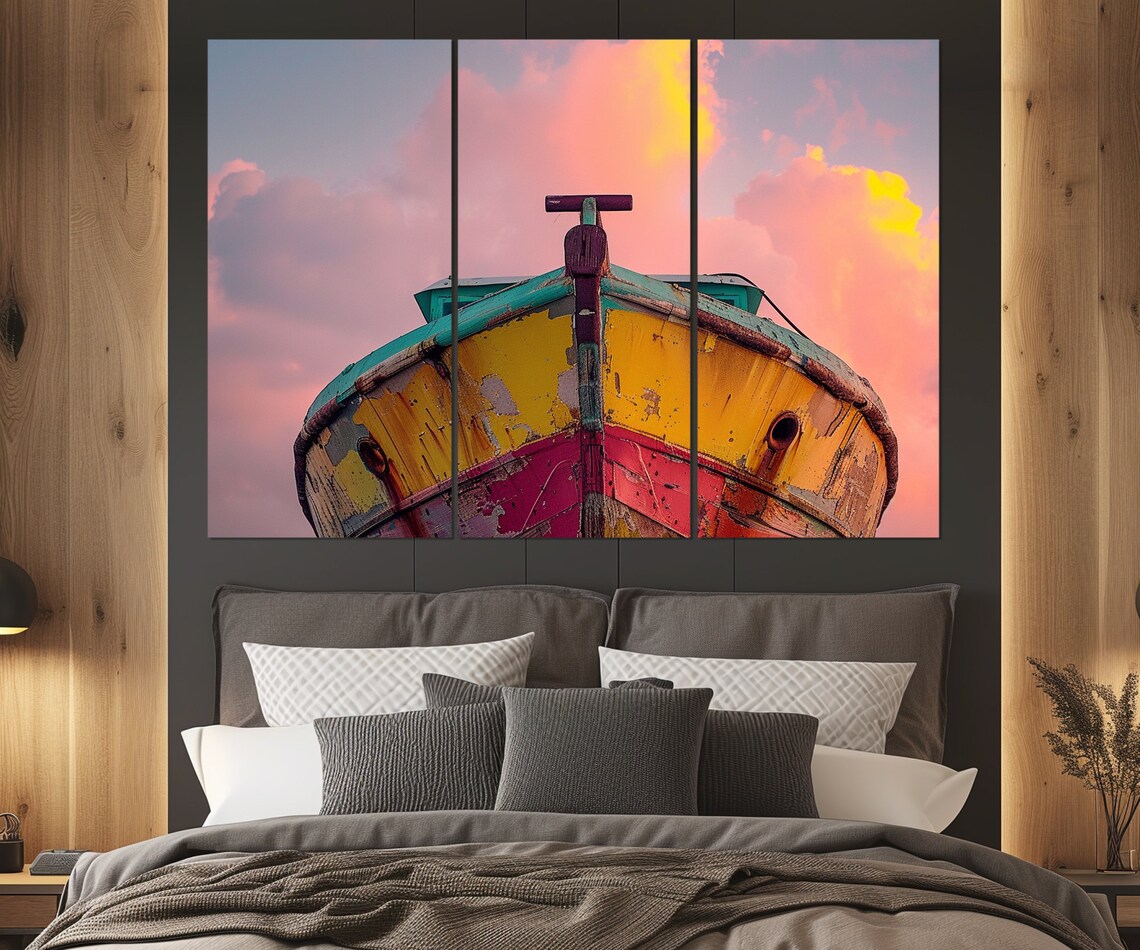 Old Boat Vintage Travel Poster, Fishing Boat Sunset - Image 3