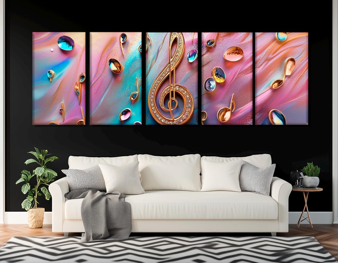 Golden Treble Clef Music Notes Pastel Marble Glam Music Lover Poster - Image 3