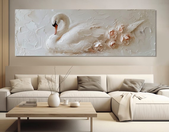 White Swan Minimalist Art Print, Romantic Wall Decor