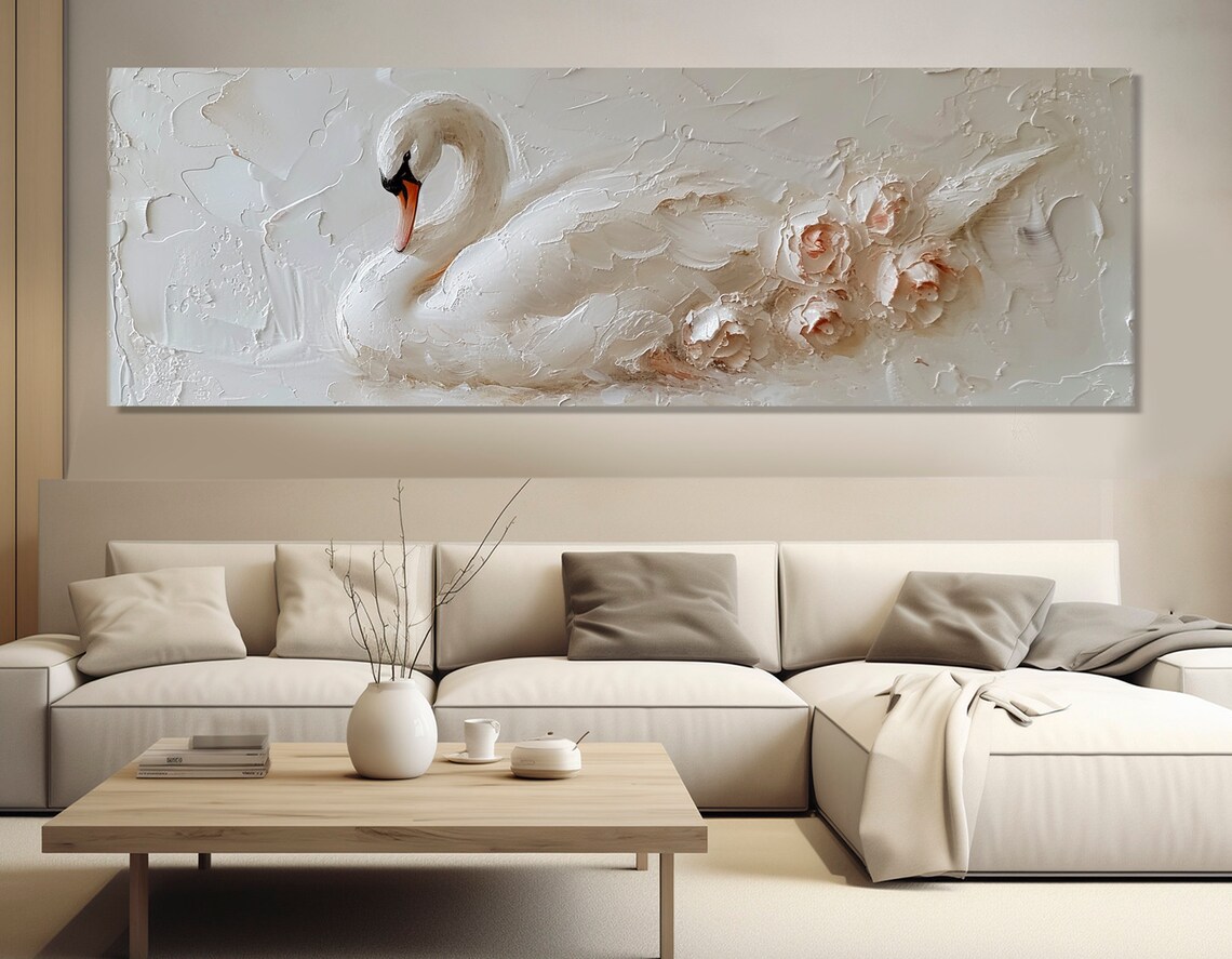 White Swan Minimalist Art Print, Romantic Wall Decor