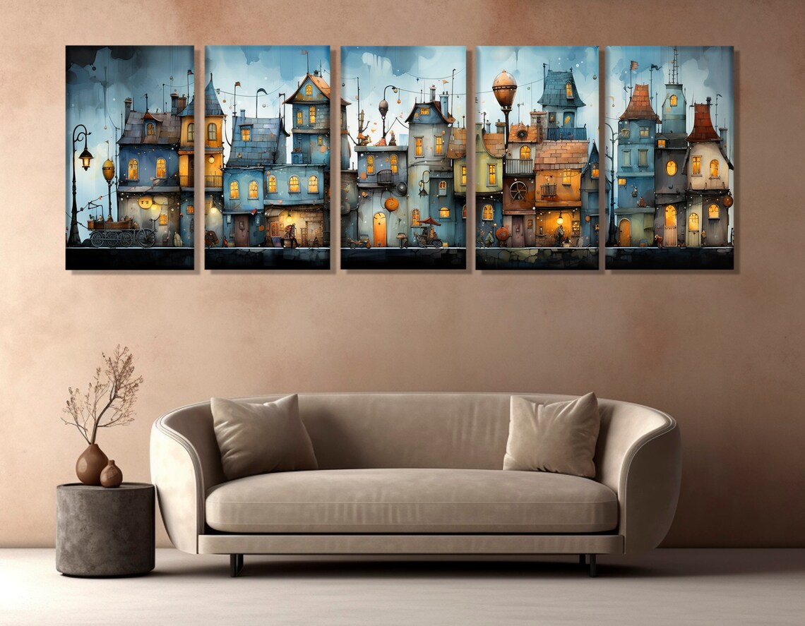 Van Gogh-Inspired City Houses Painting Art Print - Image 3