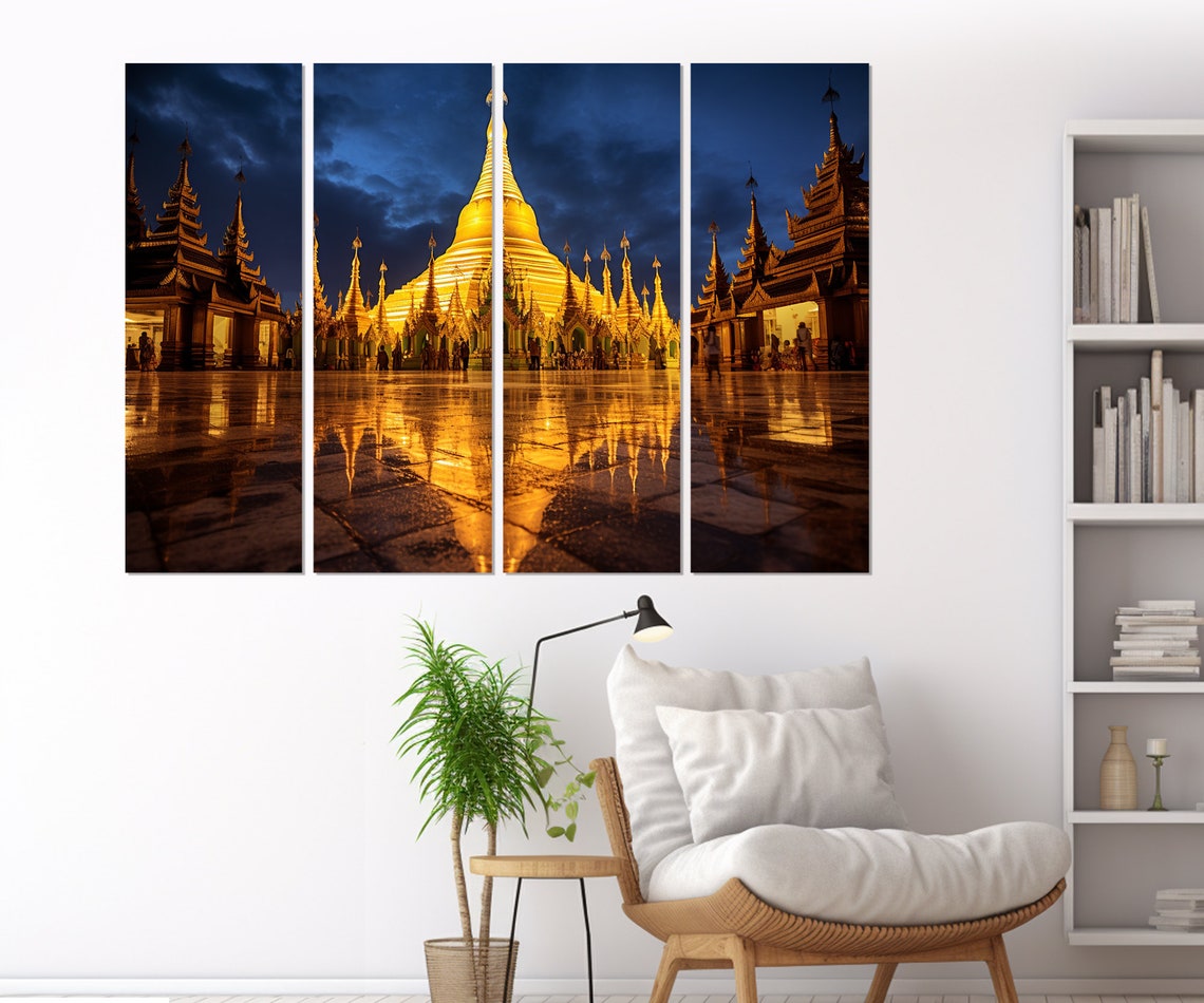 Shwedagon Pagoda Yangon Myanmar Golden Night Reflection Poster - Image 2