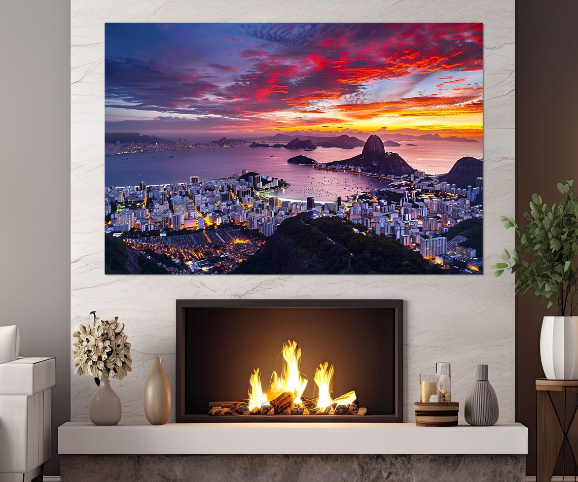 Rio de Janeiro Brazil Sunset Skyline Sugarloaf Mountain Harbor Poster