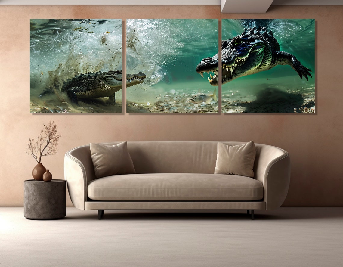 Two Crocodiles Swimming Underwater Dramatic Predator Wildlife Poster - Image 4