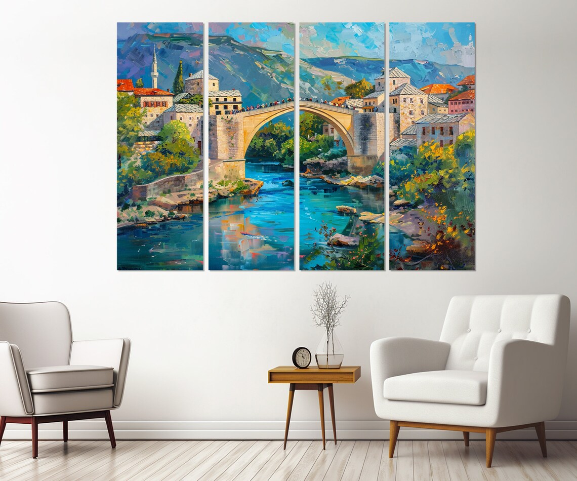 Mostar Old Bridge, Bosnia Travel Poster Art Print - Image 2