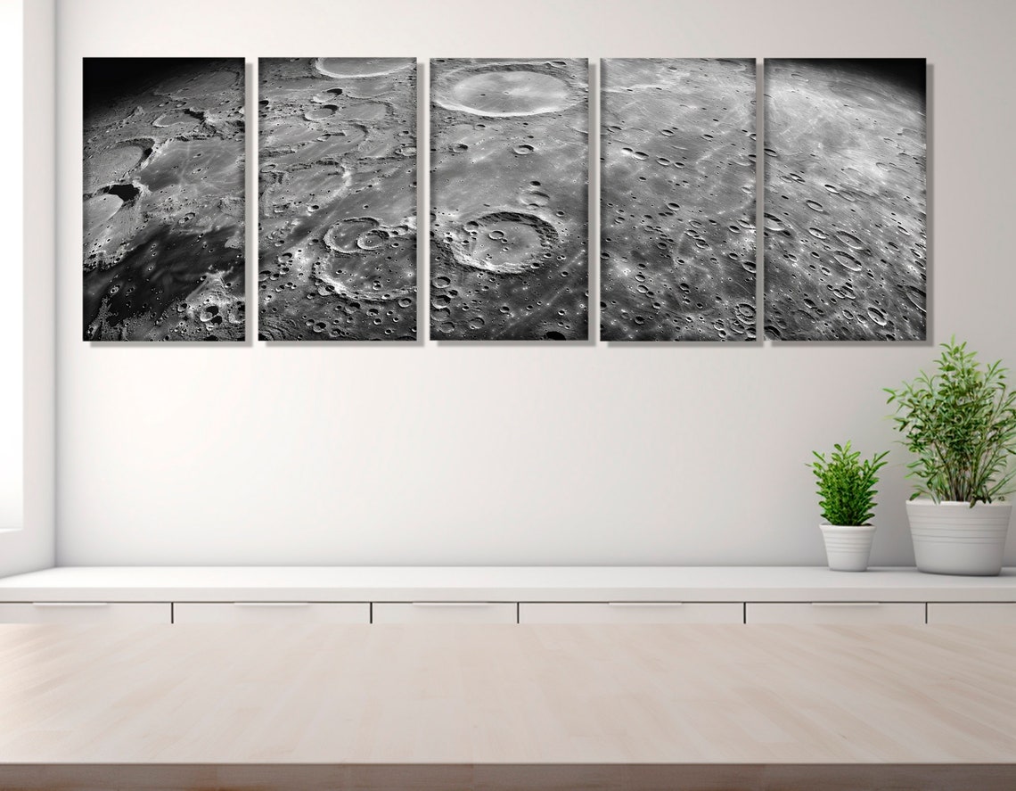Moon Craters Close Up Black White Lunar Surface Astronomy Wall Poster - Image 3
