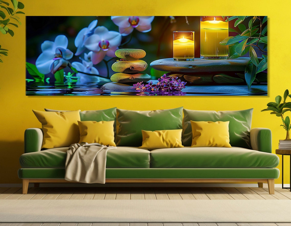Spa Candles Zen Stones Orchids Still Water Tranquil Relaxing Wall Art