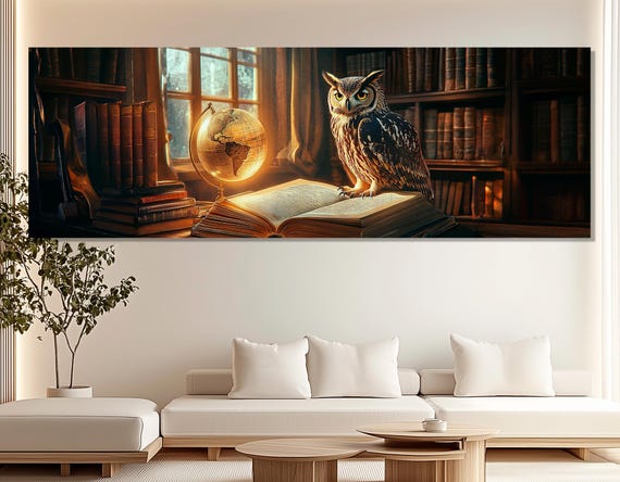 Owl Perched On An Open Book In Vintage Library Print Abstract Studying Wall Art Library Wall Decor Framed And Ready To Hang