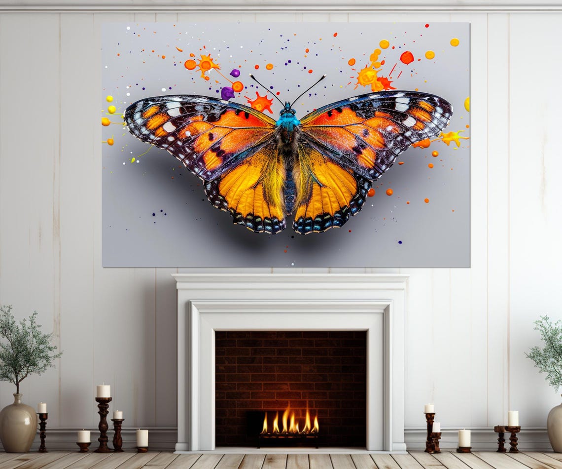 Orange Painted Lady Butterfly Watercolor Splash Macro Wall Poster - Image 2