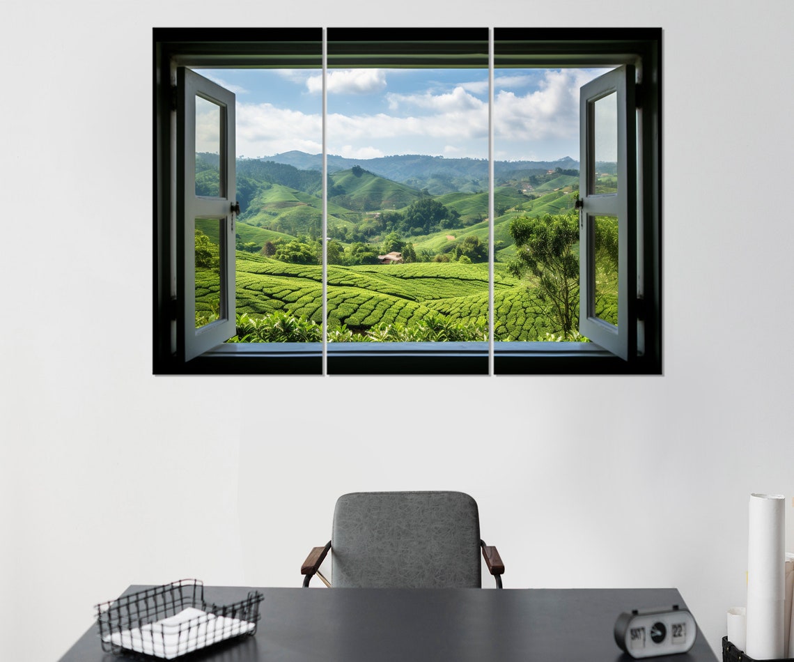 Open Window With Ceylon Tea Fields View Print Tea Wall Art Tea Print Framed And Ready To Hang - Image 3