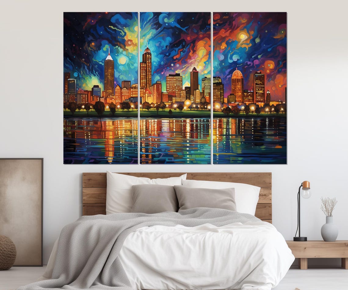 Detroit Skyline Abstract Night City Lights River Reflection Poster - Image 4