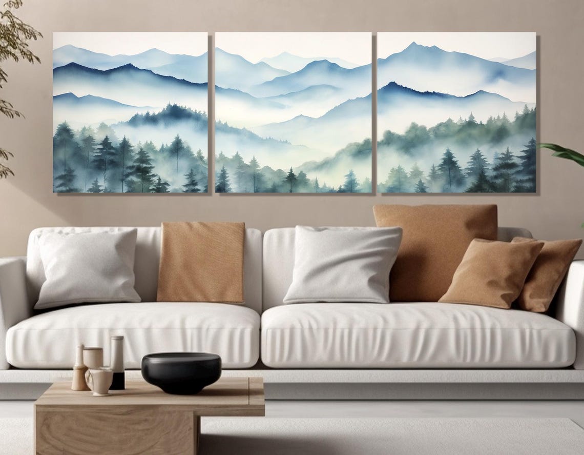 Blue Ridge Mountains Misty Forest Layers Watercolor Nature Art Poster - Image 4