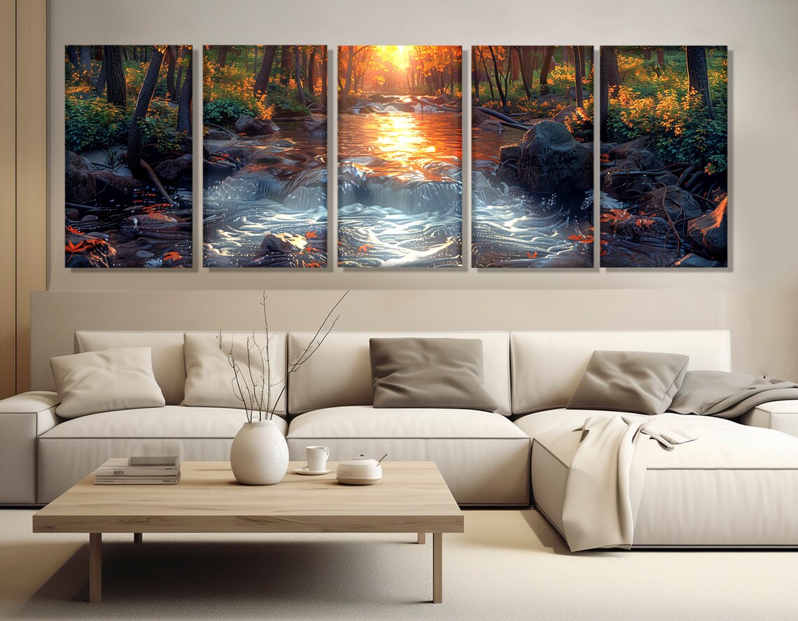 Forest River Sunset Landscape Wall Art Poster - Image 3
