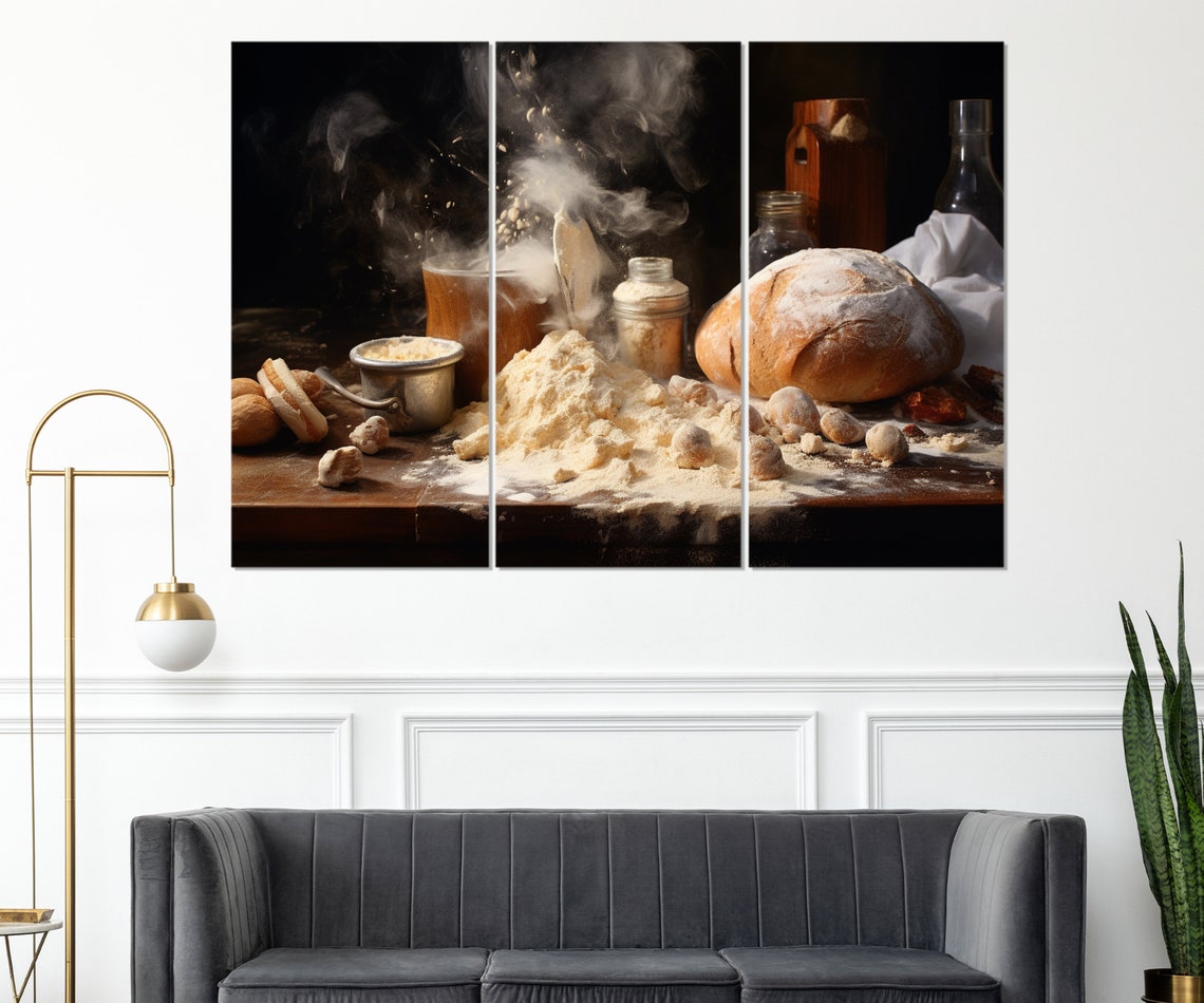 Rustic Bread Baking Flour Loaf Still Life Bakery Kitchen Wall Art - Image 2
