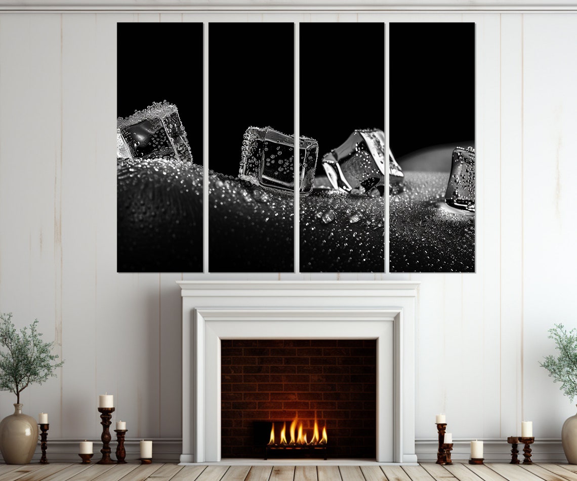 Ice Cubes On Dark Black And White Abstract Photography Poster - Image 2
