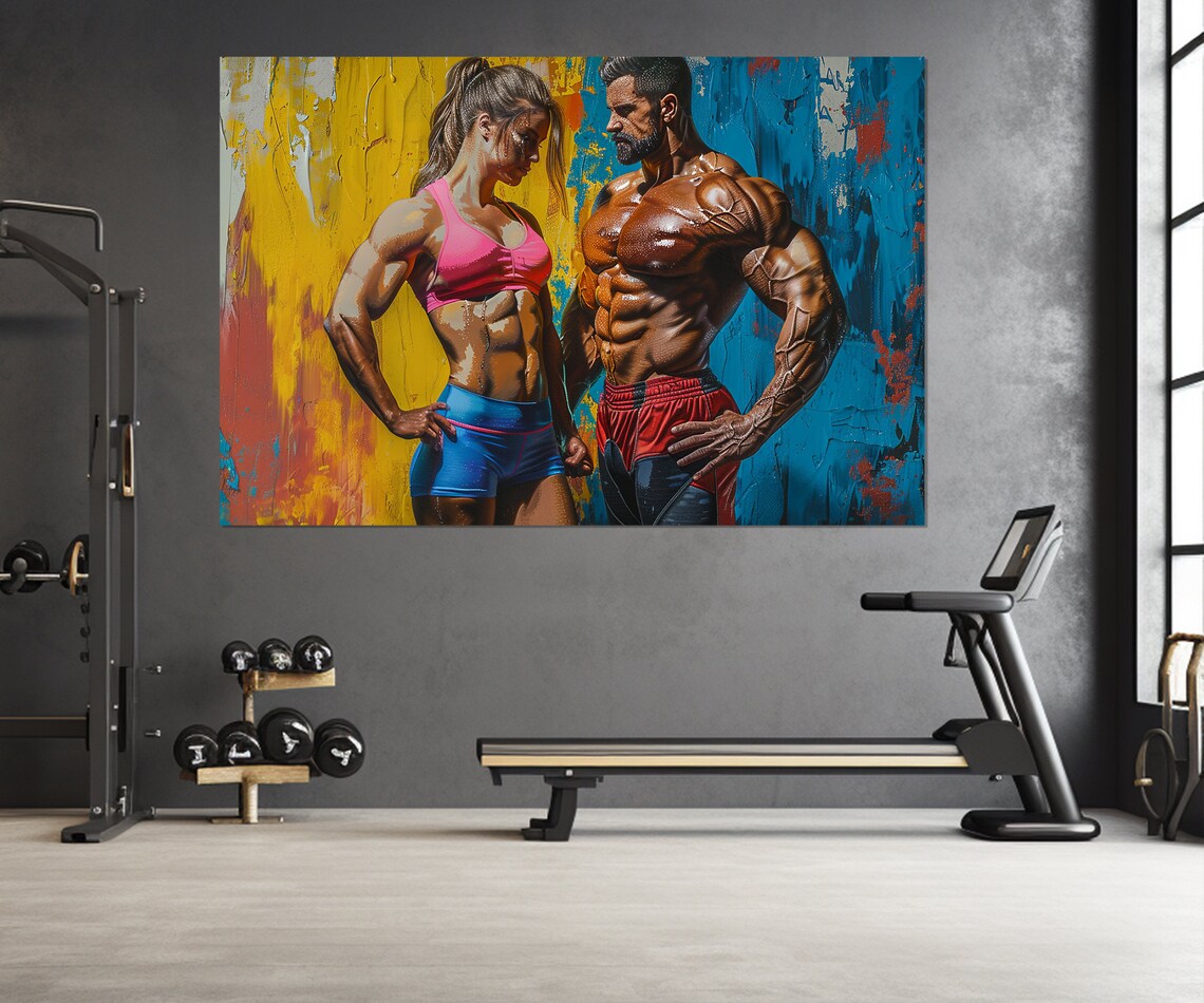 Muscular Fitness Couple Bodybuilding Motivational Gym Wall Poster