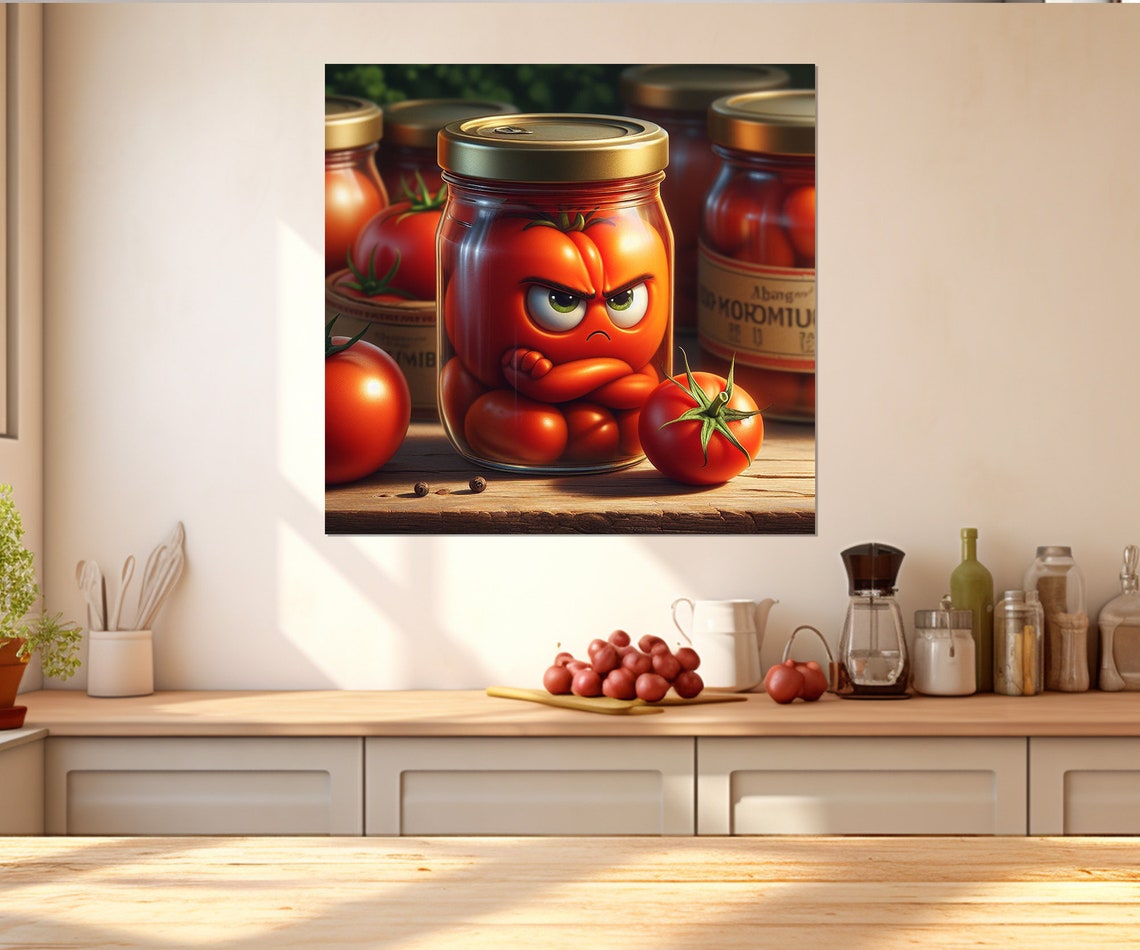 Angry Tomato In Pickling Jar Funny Kitchen Vegetable Wall Art Print - Image 3