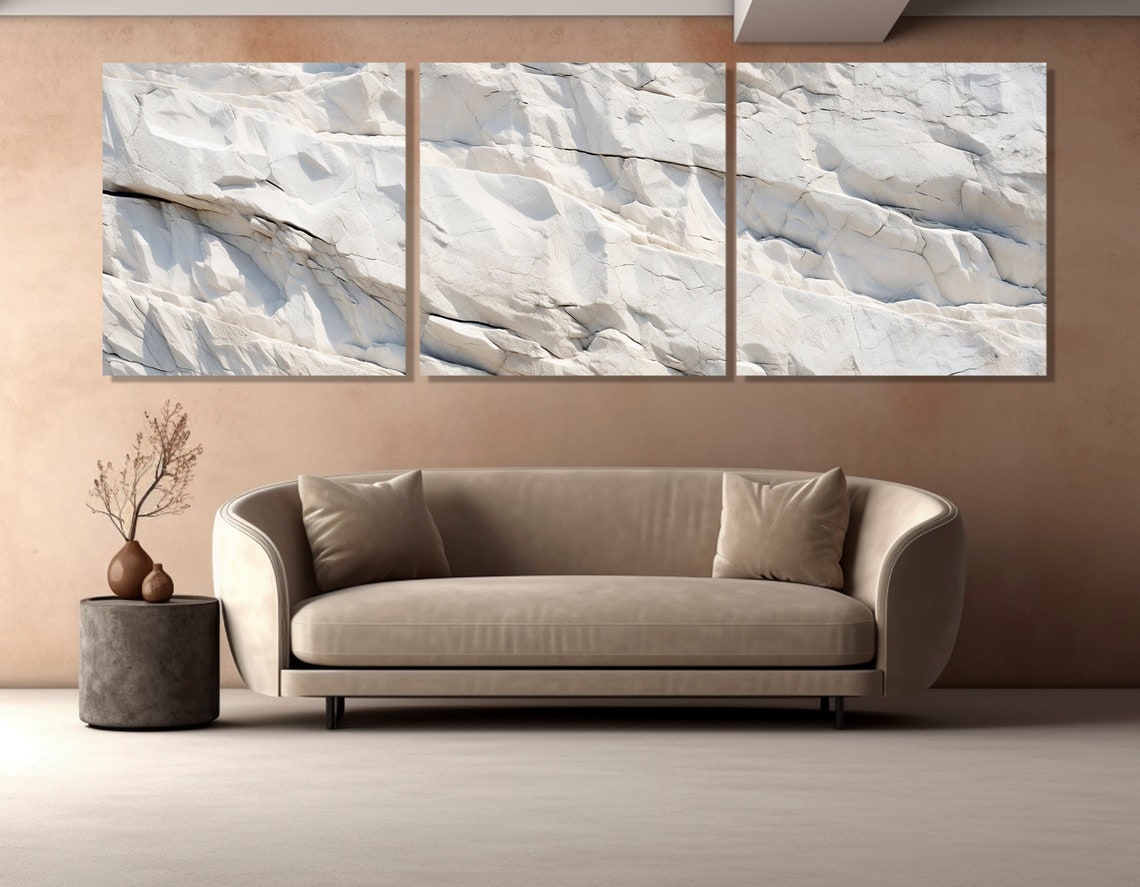 White Marble Stone Texture Triptych Minimalist Modern Interior Poster