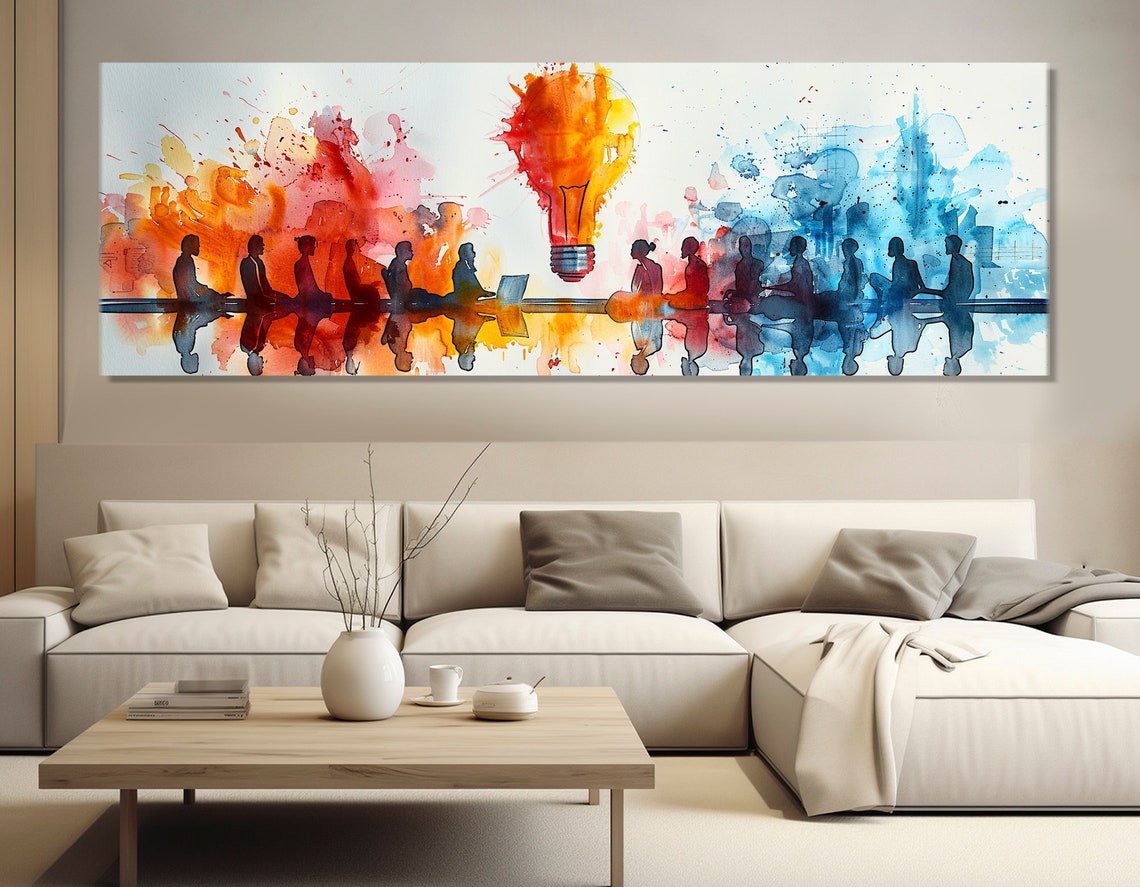 Team Brainstorm Lightbulb Idea Watercolor Office Motivational Print - Image 3