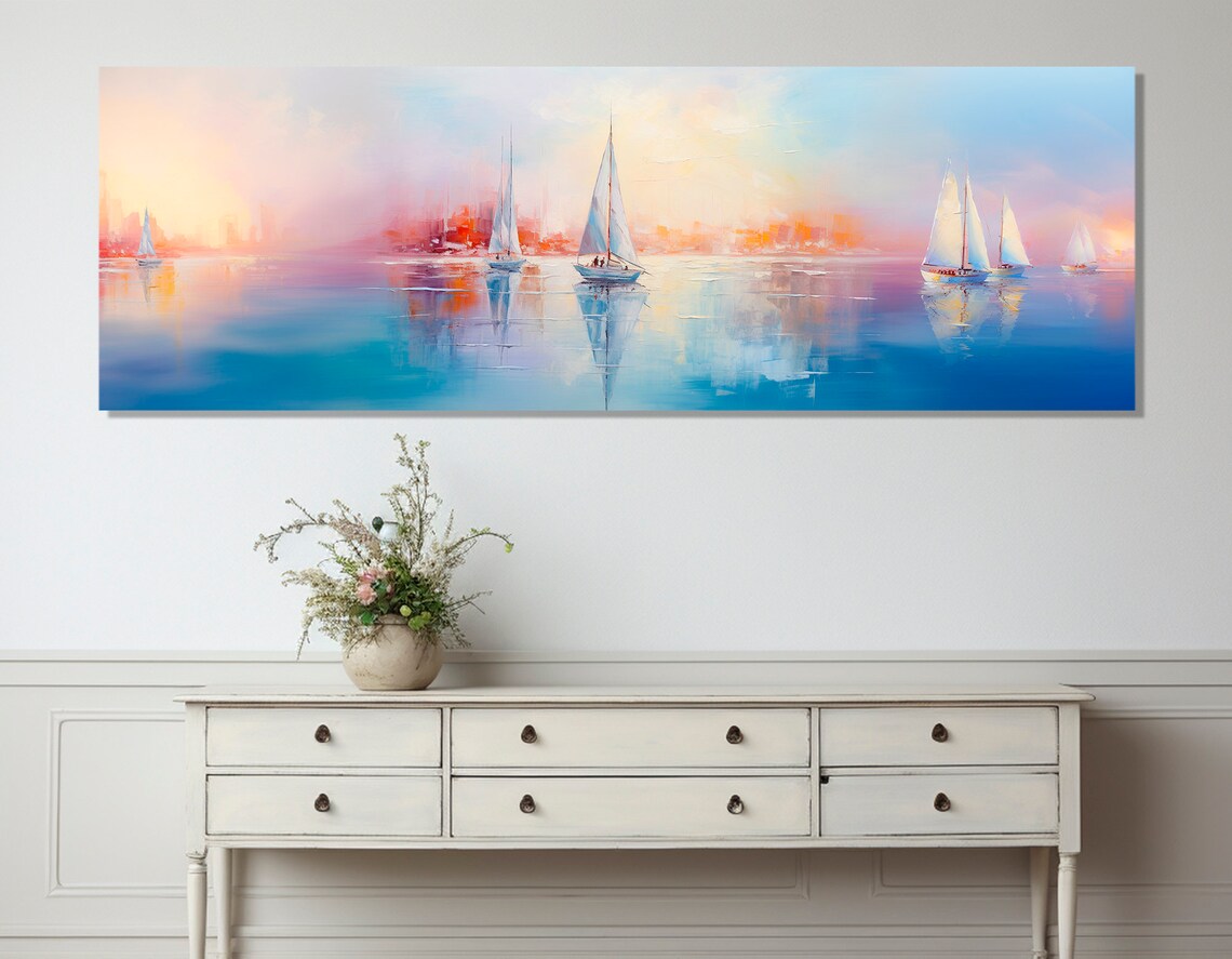 Abstract Sailboats Colorful Sailing Art Print