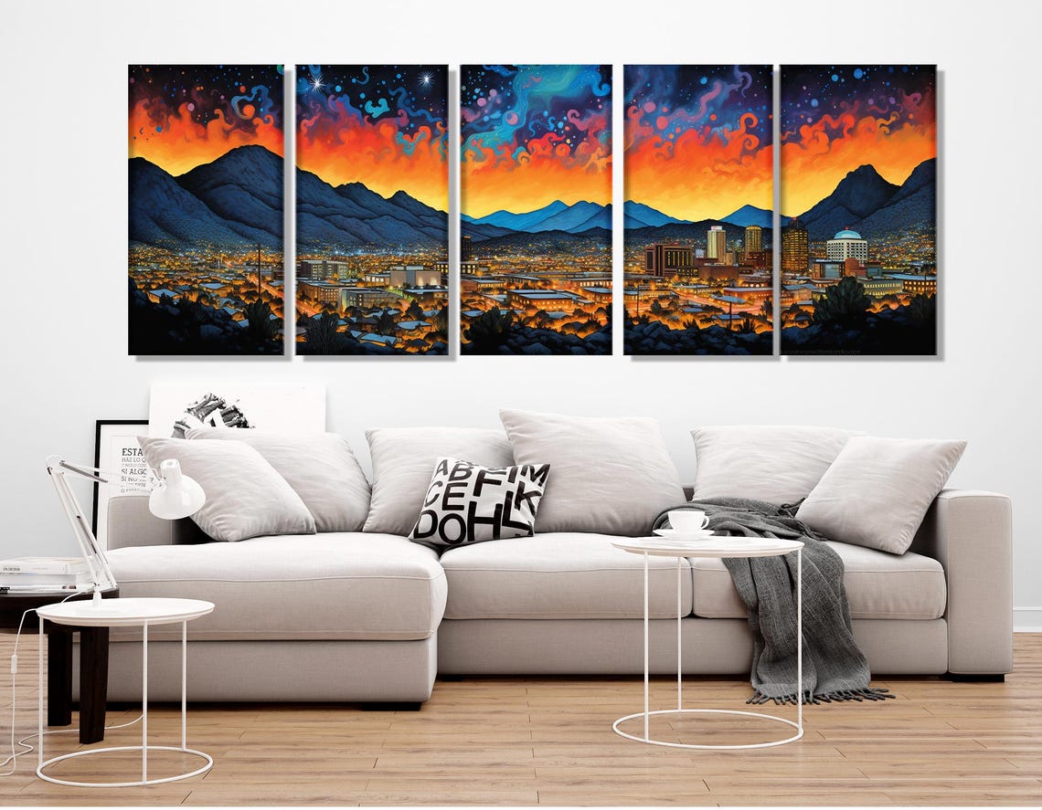 Abstract El Paso Sunset Print El Paso Wall Art El Paso Skyline Large El Paso Painting Framed Ready To Hang - Image 3