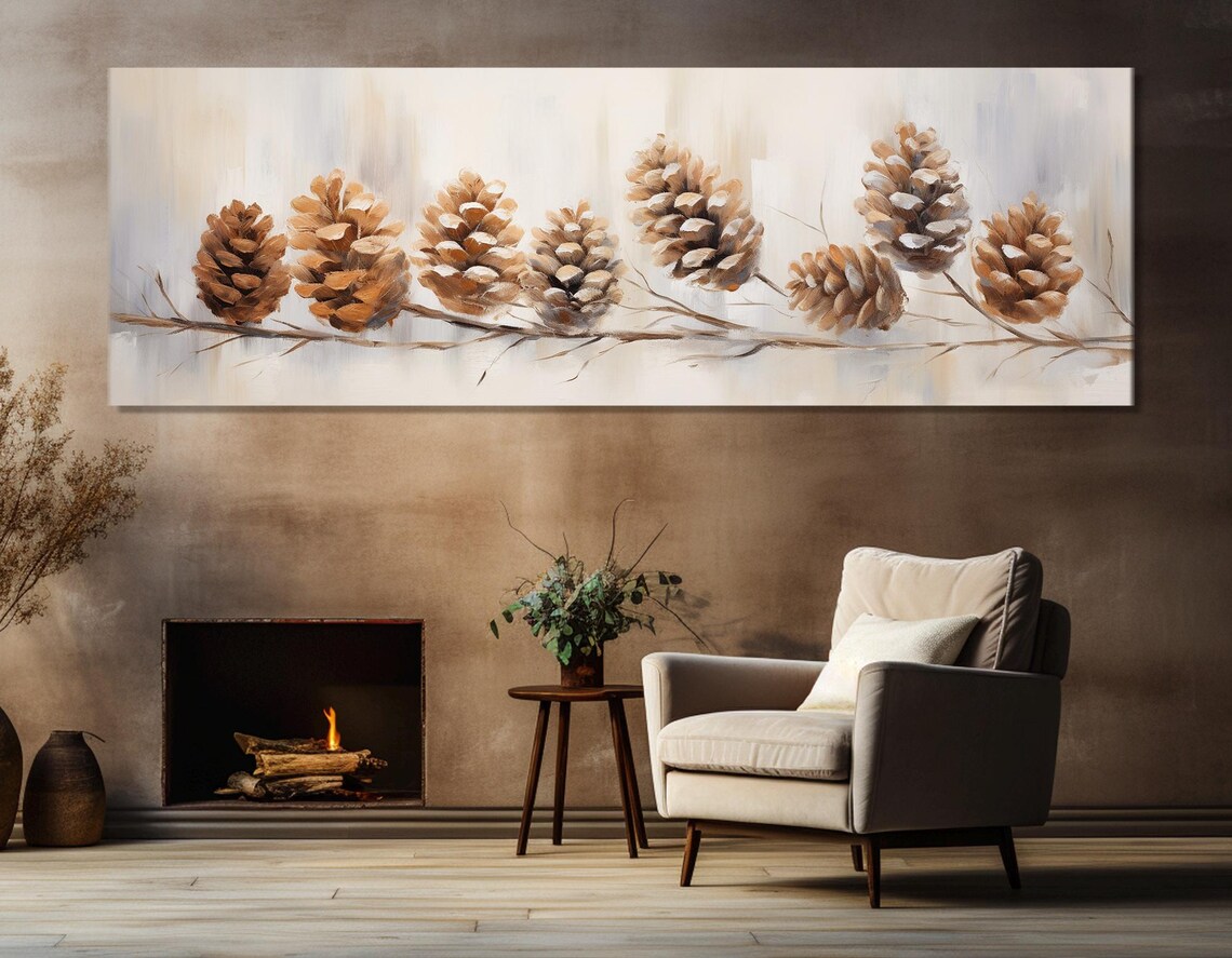 Branch With Cones Winter Christmas Wall Art Print