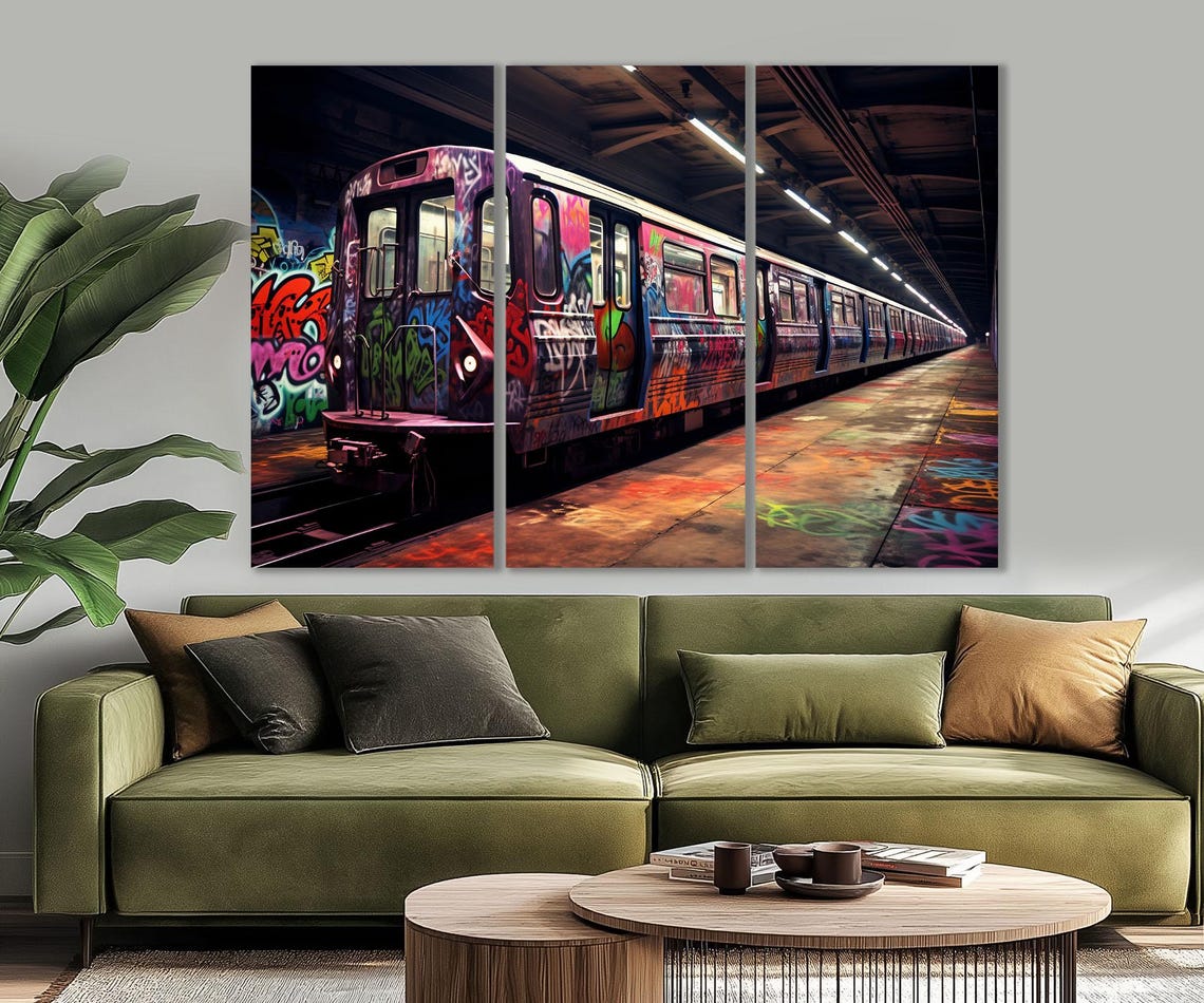 Graffiti Covered Subway Train In Dark Station Urban Street Art Poster - Image 4