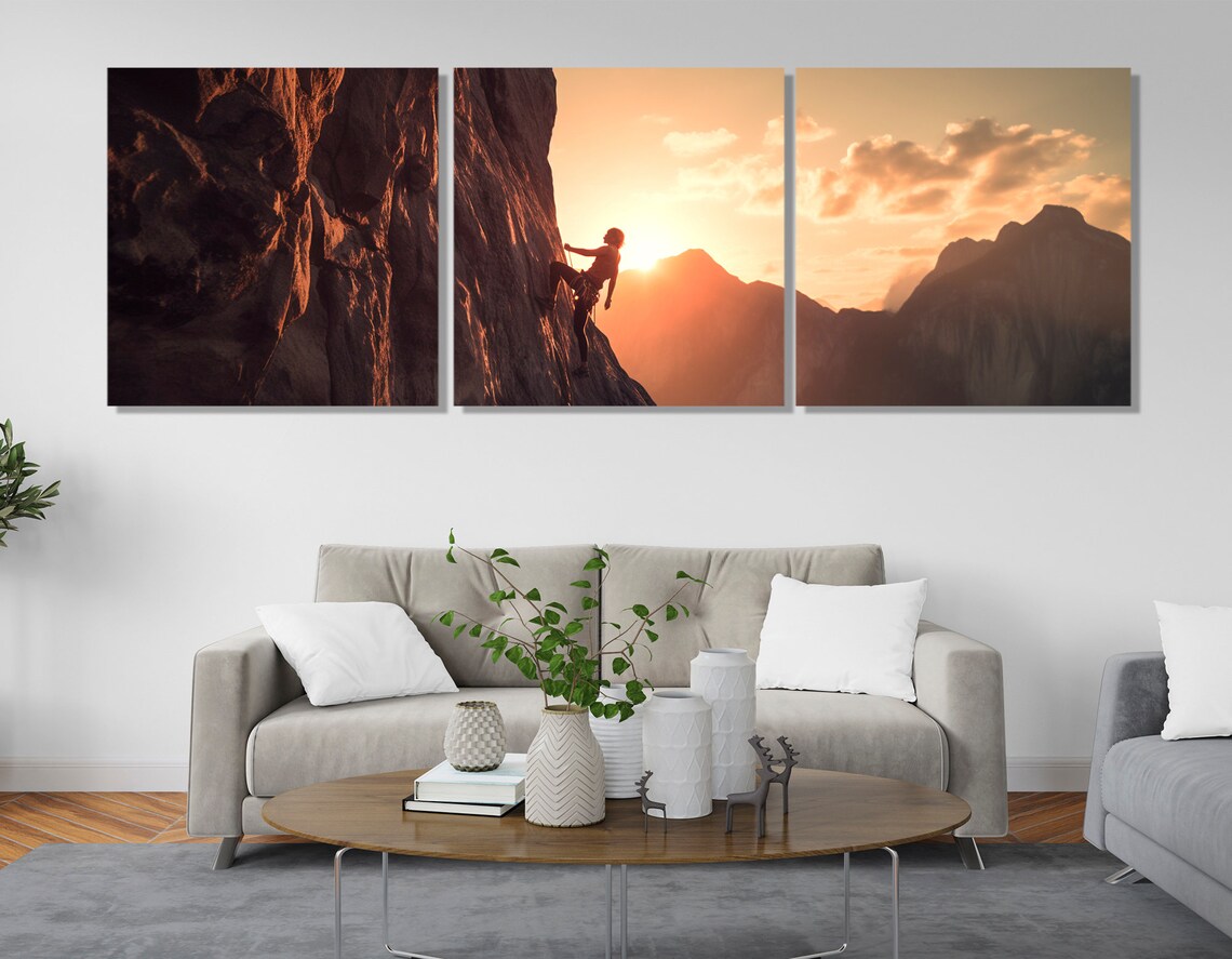 Rock Climber Sunset Cliff Silhouette Mountain Panoramic Sports Wall Poster - Image 4