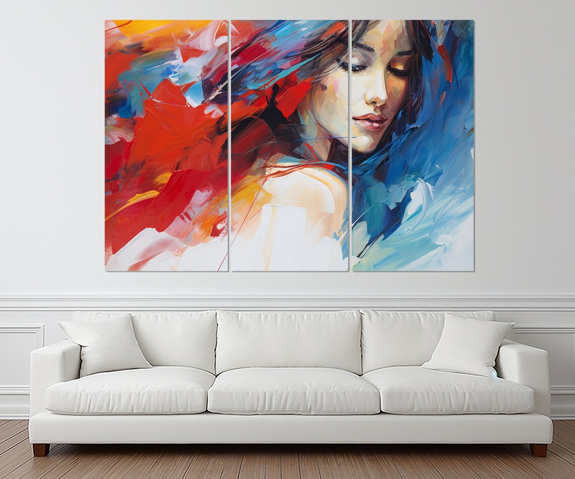 Colorful Abstract Woman Portrait Red Blue Expressionist Brushstroke Wall Poster - Image 4