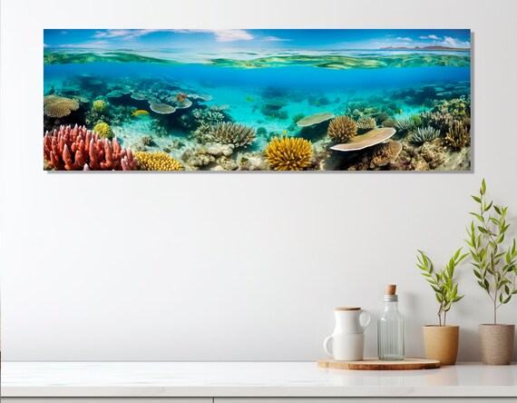 Large Ocean Underwater Print Coral Reef Painting Ocean Wall Art Aquarium Print Framed And Ready To Hang