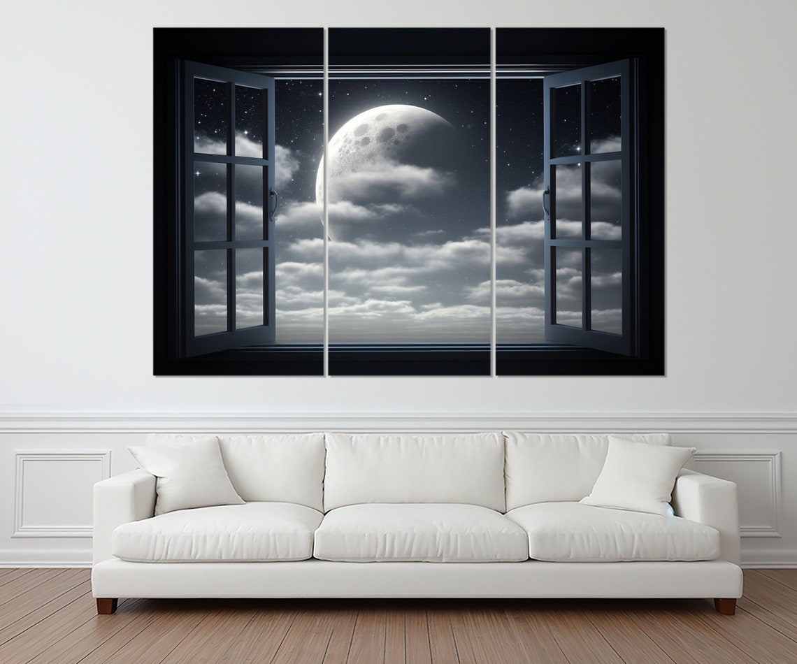 Full Moon Night Sky Clouds Open Window Celestial Dream Wall Poster - Image 2