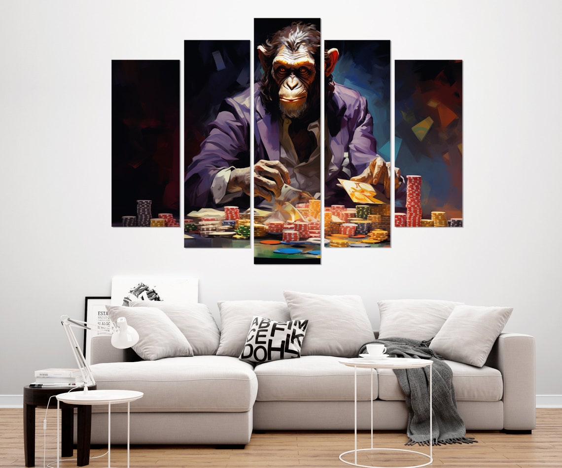 Monkey Playing Poker Casino Chips Cards Funny Animal Gambler Poster - Image 3