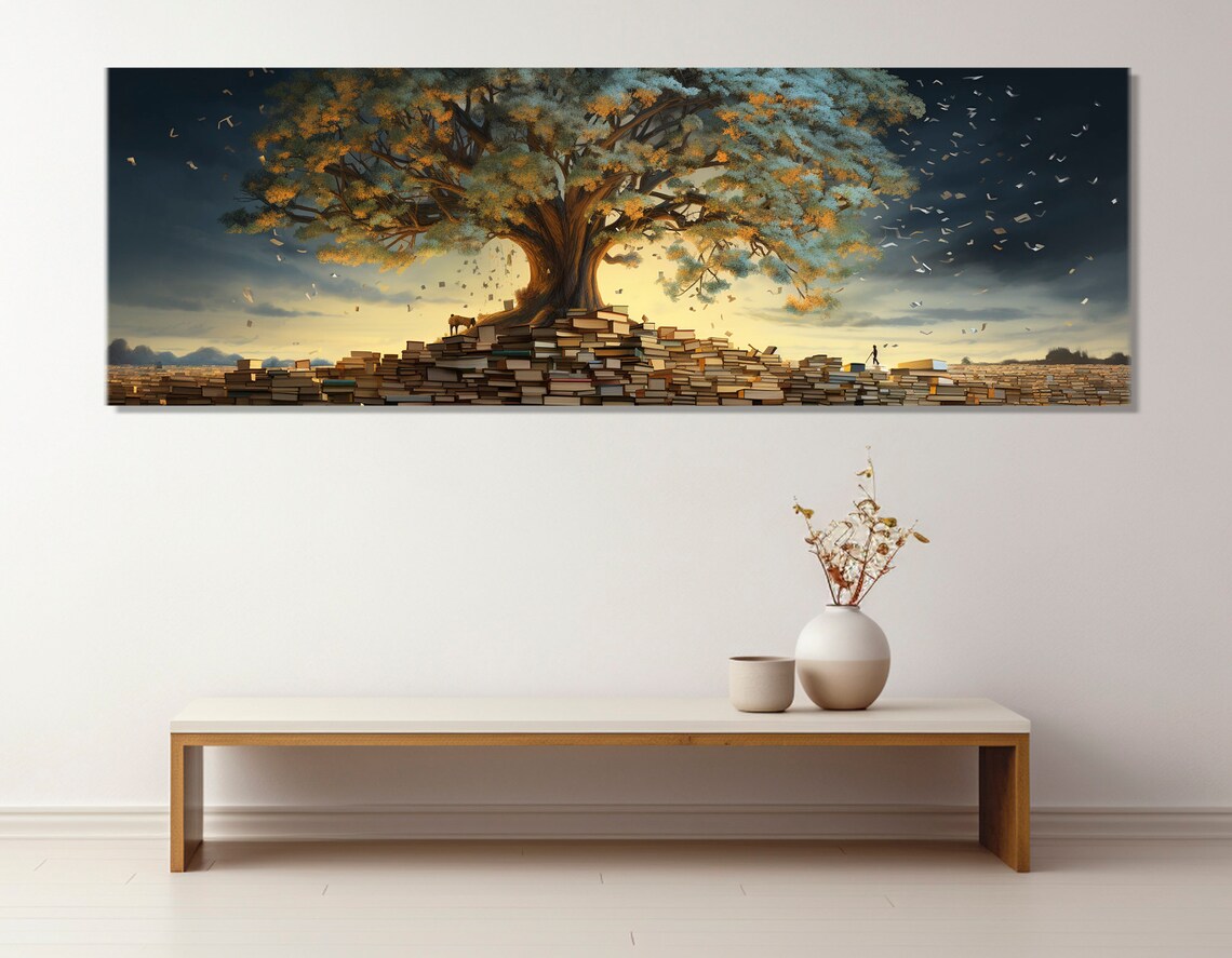 Tree Of Knowledge Growing From Stacked Books Library Reading Art Poster - Image 2