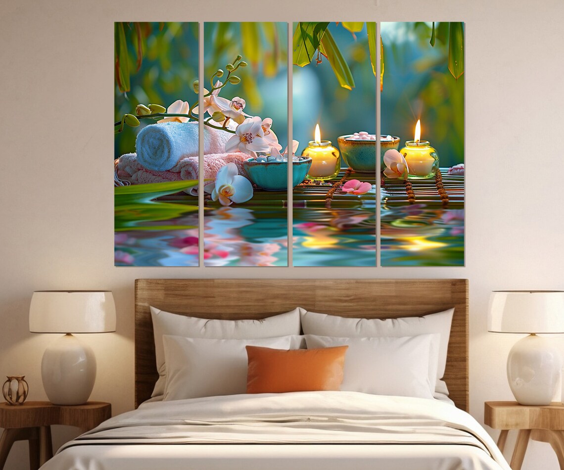 Zen Spa Scene Towels Orchids Candles Calm Water Serene Relaxation Wall Art - Image 3