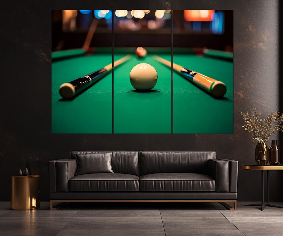 Billiards Pool Table Cue Ball Cues Close Up Triptych Wall Poster - Image 2