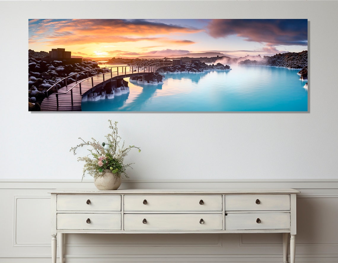 Blue Lagoon Iceland Geothermal Spa At Sunset Panorama Poster - Image 3