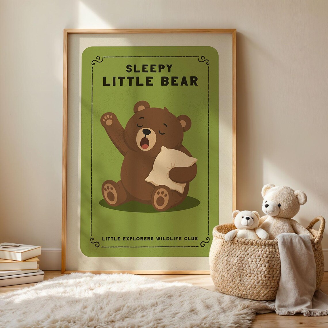Sleepy Little Bear Nursery Poster, Woodland Animal