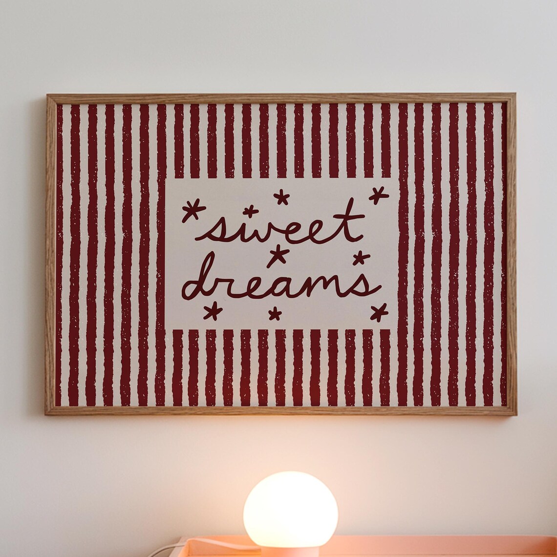 Sweet Dreams Hand Lettered Retro Red Striped Bedroom Quote Poster