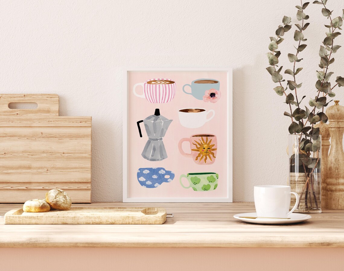 Boho Coffee Mugs Art Print, Cozy Coffee Decor - Image 3